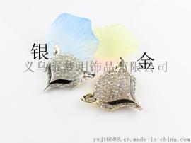 手机壳贴钻DIY合金配件 满钻狐狸头 移动电源DIY饰品配件厂家直销