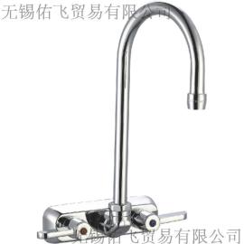 【批量供应】双孔双把装墙面鹅颈龙头 商用厨房龙头 混水龙头