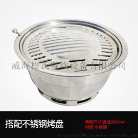 圆形韩式烧烤炉+不锈钢烤盘 韩国烤肉炉 炭火烤肉炉 不锈钢烤炉