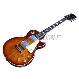 【虎纹枫木贴面 棕色电吉他 黄色包边银色配件 工厂可订制