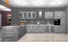 上海伟询黑灰色3D木纹纹理进口双饰面橱柜门板T-6200