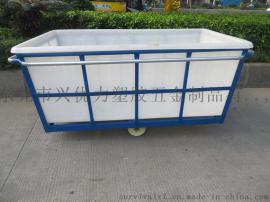 厂家直销：兴优力牌四轮染纱落布车，纺织漂染承布车，pe塑料内胆推布车