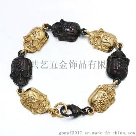 厂家直销 欧美热潮男士钛钢手链 个性间金色霸气骷髅头花纹首饰饰品手链