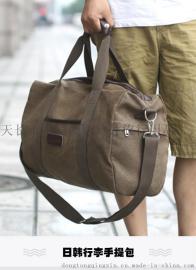 定做批发大容量全帆布旅行包定制生产日韩行李包男长短途单肩手提斜挎包女
