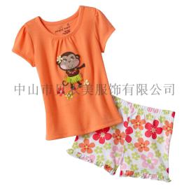 童套装 外贸童装批发 2014夏季新款童套装 女童短袖套装 纯棉短袖T恤套装