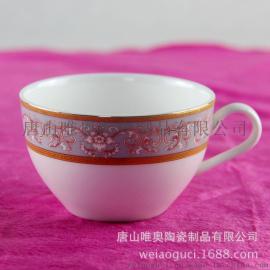 高档金边骨质瓷咖啡杯碟 批发唐山出口级酒店摆台陶瓷咖啡杯