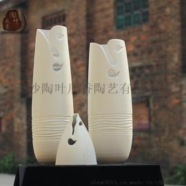 长沙铜官窑简约现代白色笑脸陶瓷花瓶花器传统工艺品家居摆件装饰