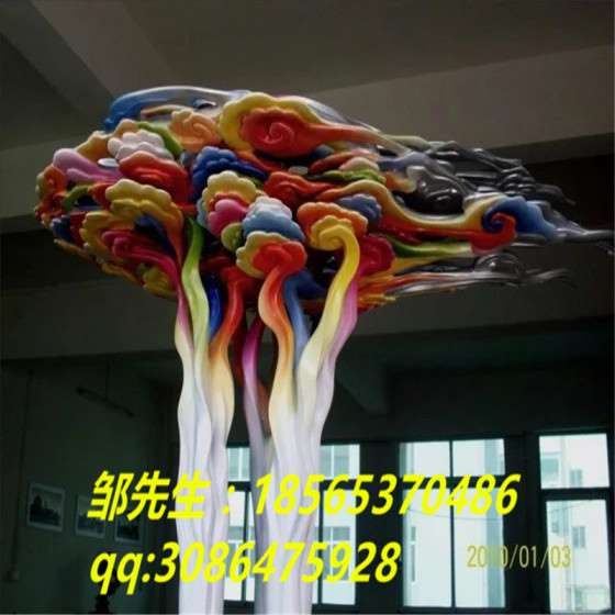 玻璃钢树 仿真雕塑 卡通彩绘祥云图案 树脂雕塑定制