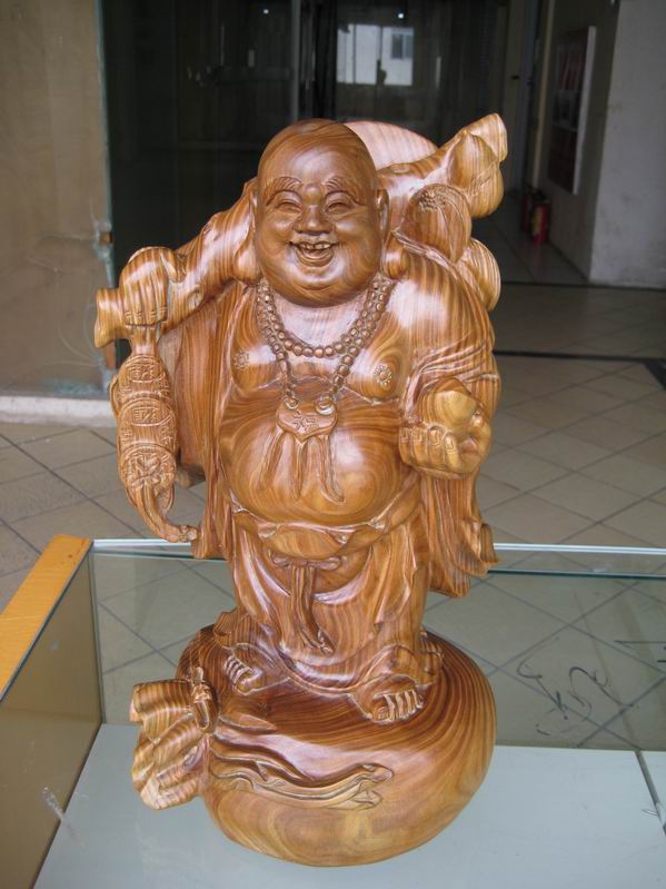 木雕工艺品绿檀香木弥乐佛（LT-001）