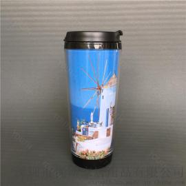 双层可插卡纸 塑料广告杯 经典塑料杯 星巴克创意环保塑料保温杯