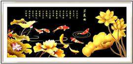 新款DIY粘贴水钻5D十字绣金色荷花钻石画鱼福图 客厅大幅装饰包邮