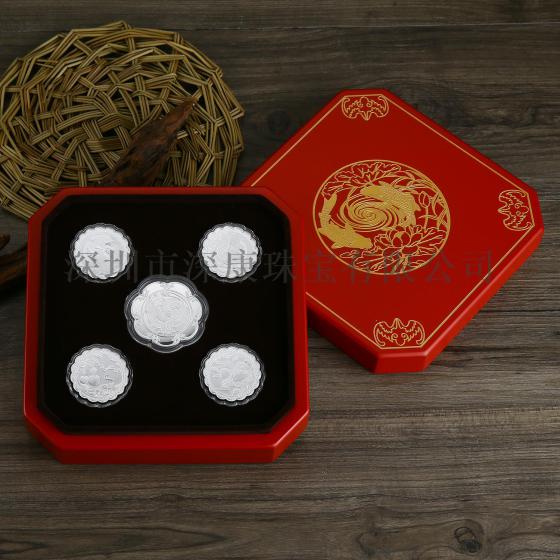 上海节日庆祝银行商务礼品纯银999月饼工艺品供应
