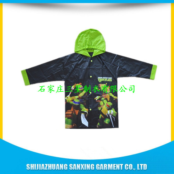厂家订做各种样式儿童pvc雨衣雨披，可加印自己的logo
