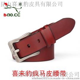 喜来豹疯马皮腰带男纯头层真皮皮带男式新款裤腰带