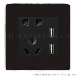 智能墙壁开关三孔双USB插座|锌合金86型电话TV插座|香槟金色多功能五孔USB开关插座