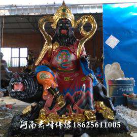 河南云峰佛像雕塑厂订做玻璃钢彩绘贴金神像 骑虎武财神赵公1.8米明