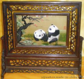 蜀锦蜀绣 蜀绣梅花双熊立屏 四川特色礼品