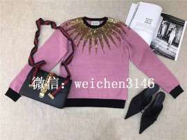 2017秋冬新款欧美高端女装粉闪战衣金丝线太阳针织毛衣上衣