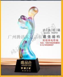 深圳琉璃奖杯定制厂家，福建政府单位表彰奖杯，投资公司成立高档琉璃摆件订制