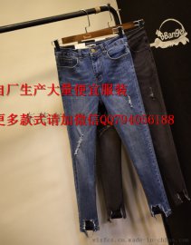 增城新塘哪里批发牛仔裤最便宜地摊货批发厂家韩版女士高腰弹力修身牛仔裤批发