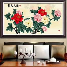新款DIY粘贴水钻十字绣花开富贵牡丹 客厅大气装饰钻石画