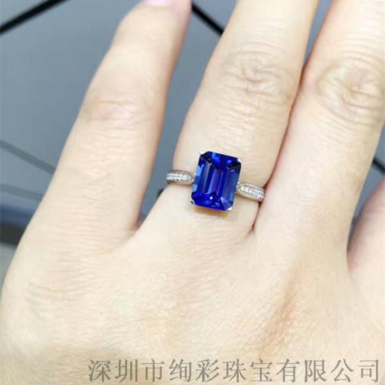 18K金坦桑石戒指八角长方坦桑石简单款式